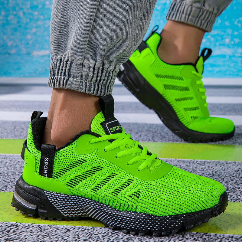 Men Sports Shoes Fashion Lace Up Mesh Breathable Versatile Running Shoes New Thick Soled Anti Slip Wear-resistant Hiking Shoes
