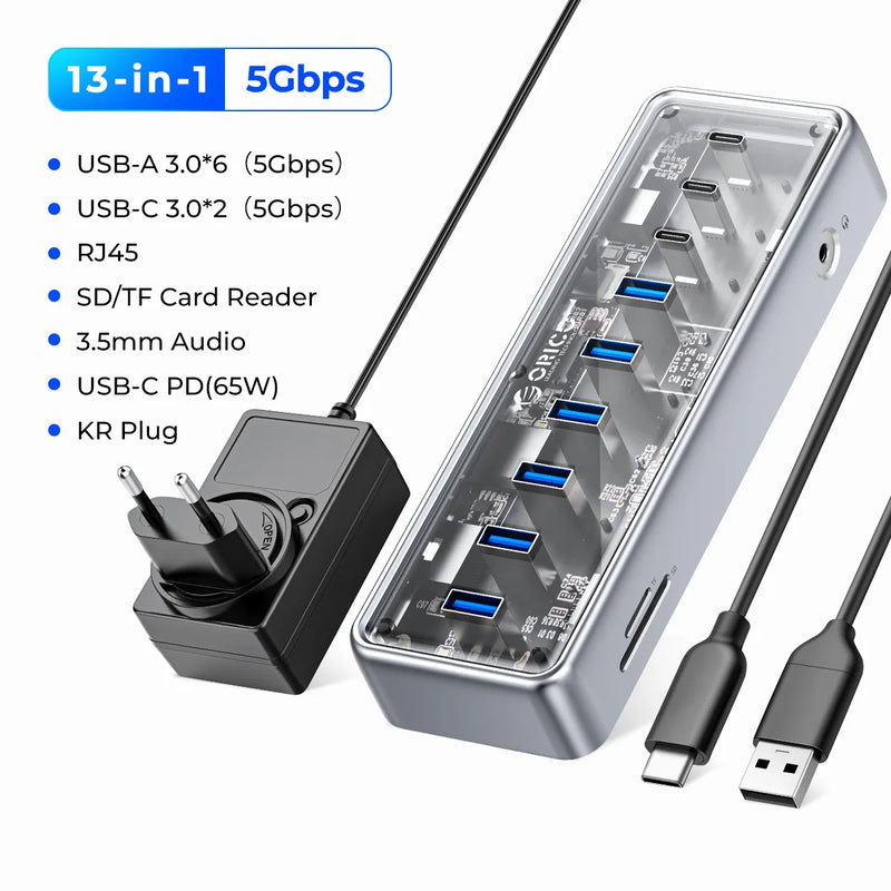 ORICO Metallic USB3.1 Hub 5Gbps High Speed Transmission 13 Ports Simultaneous Expansion Ports For All Macbook Mac Mini