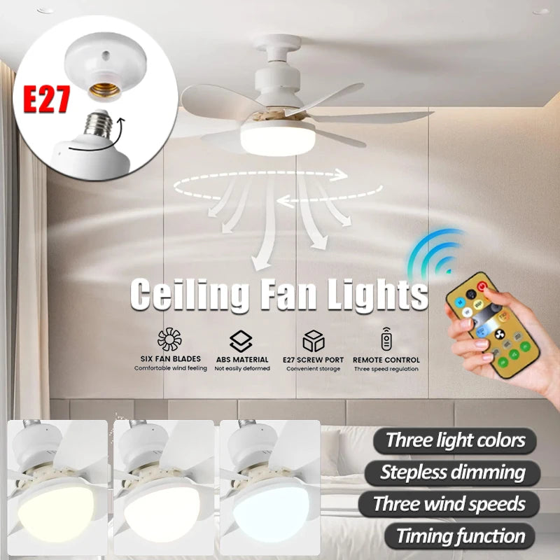 Home E27 Base Ceiling Fan Light with 30W/40W LED Night Light Adjustable Lighting Mode Remote Control High Wind Power Ceiling Fan