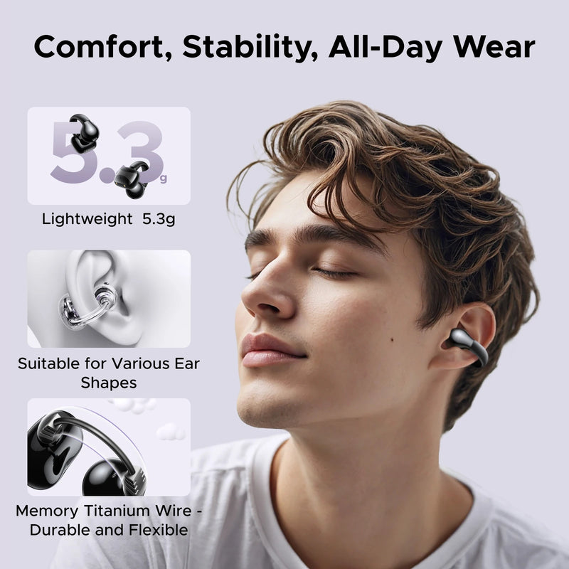 Open Ear Clip Wireless Earphones Bluetooth Earbuds Sports Headphones 30H AI Call Noise Cancellation Playtime