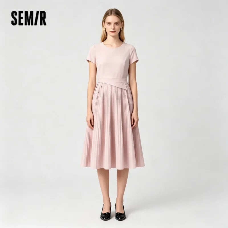 Semir Women Dress Pleated 2026 Crew Neck Cooling Waist Cinched Urban Casual Everyday Style Soft Comfortable Daily Wear Trendy