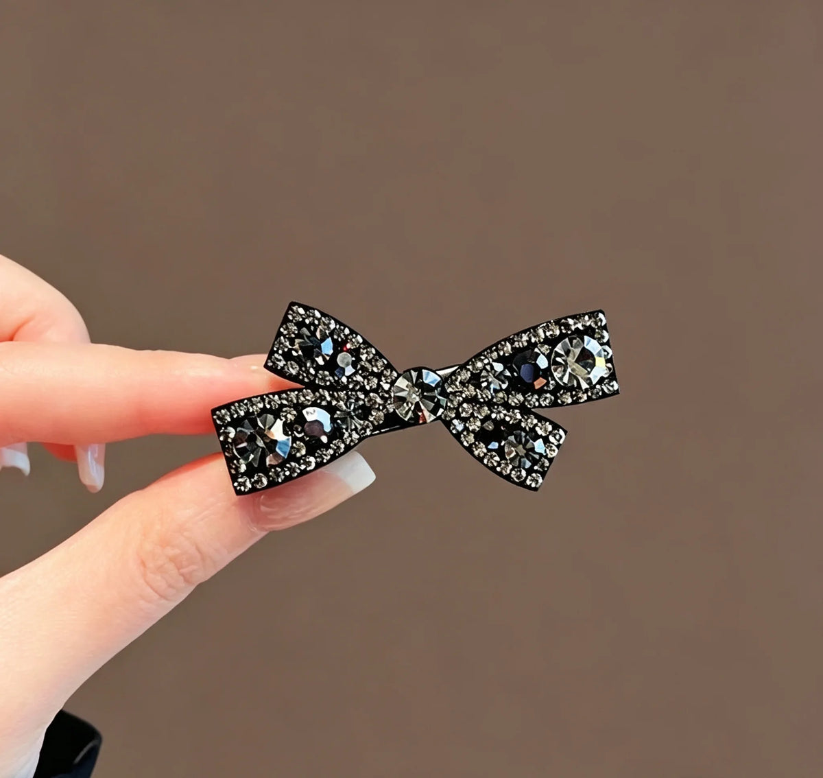 Water Crystal Black Bow Hair Clip Headband Side Fringe Bangs Clip Straight Hair Accessory Female Top Hairpin