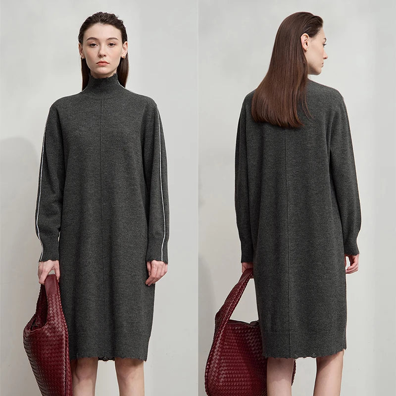 Amii Women Dress 2026 Autumn New Sweater Ladies Clothing Turtleneck Knitted Long-sleeved Loose Elegant Dresses for Woman12553016