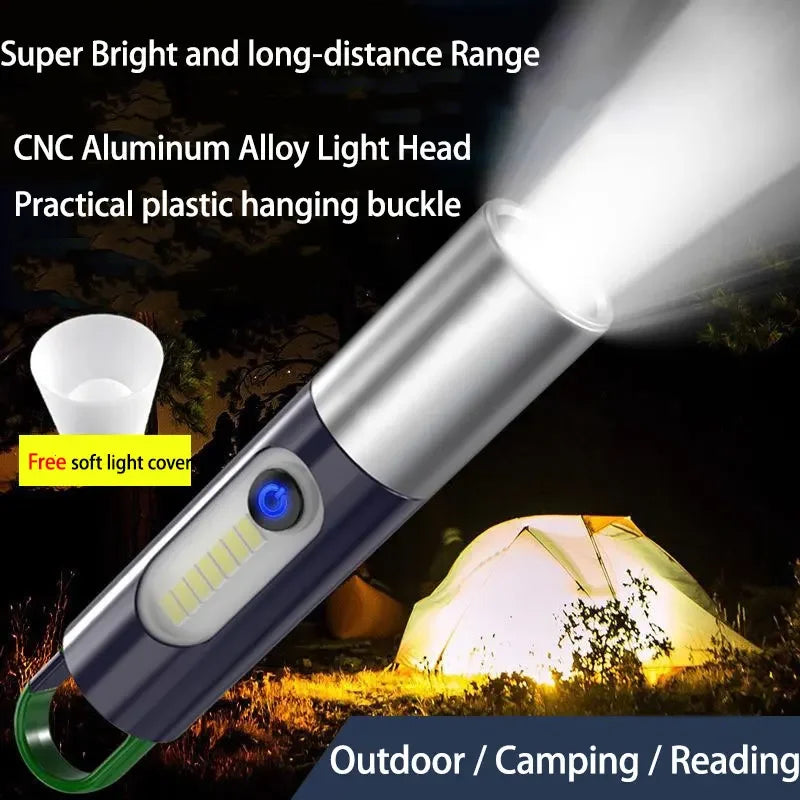 ពិល LED ពន្លឺខ្លាំង Zoom P50/ភ្លើងឡាស៊ែរពណ៌ស ពិលអាចសាកបានតាម USB ចង្កៀងបោះតង់ចល័តក្រៅផ្ទះជាមួយទំពក់