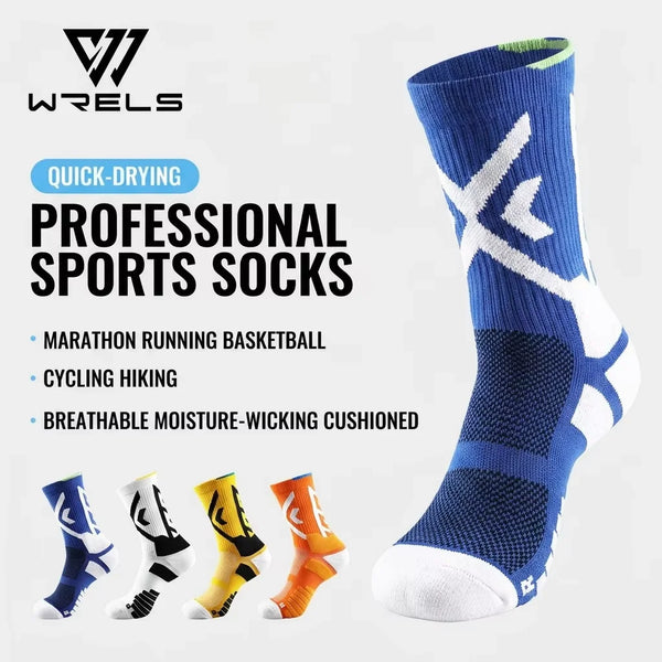 WRELS 1/2/3 Pairs Tennis Socks Crew Compression Athletic Socks Men Cushioned Arch Support Breathable Running Hiking Sports Socks