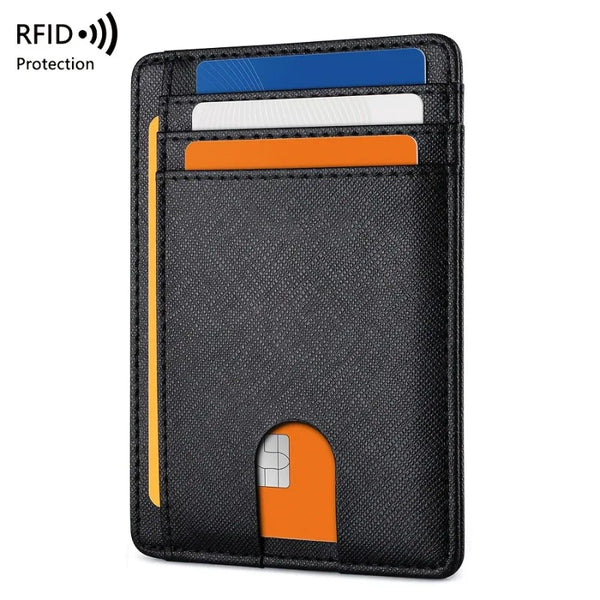 Slim Minimalist Wallet - PU Leather with Carbon Fiber Texture,Rfid-Blocking Credit Card Holder & Coin Pocket,Stylish & Compact