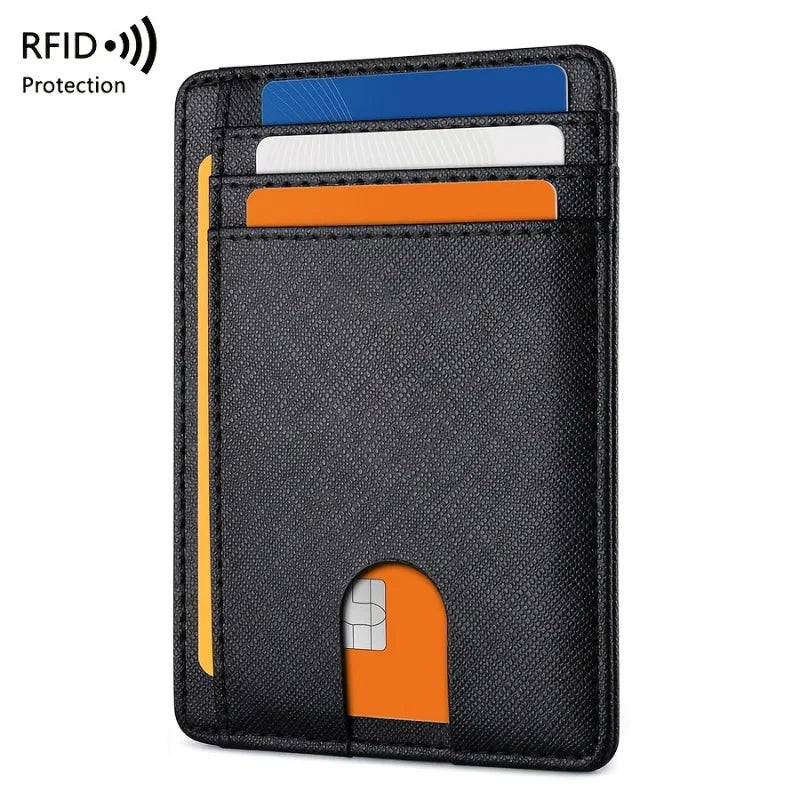 Slim Minimalist Wallet - PU Leather with Carbon Fiber Texture,Rfid-Blocking Credit Card Holder & Coin Pocket,Stylish & Compact
