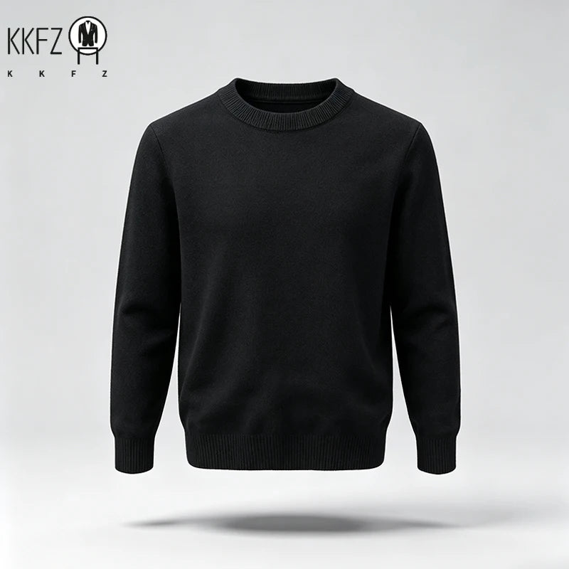 Male Urban Casual Crew Neck Knit Pullover Long Sleeve Ribbed Hem And Cuff For City Commute Street Leisure Cold Season Look