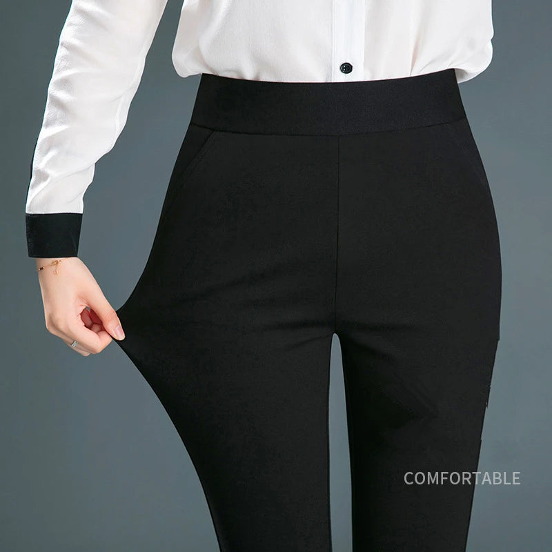 Women's Black Elastic Waist Pants, Fashion Slim Flare Pant, Khaki Camel Trousers, Navy Blue Pantalones Female, Asian Size S-10XL