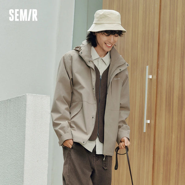 អាវក្រៅបុរស Semir មានមួក បោះពុម្ពអក្សរ សម្រាប់គូស្នេហ៍ ស្ទីលធម្មតា រលុង រដូវស្លឹកឈើជ្រុះ ការពារខ្យល់ ពាក់ប្រចាំថ្ងៃ 2026