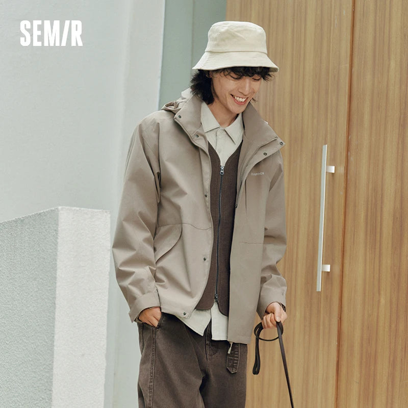 Semir Men Jacket Hooded Letter Print Couple Outdoor Casual Style Loose Autumn Windproof Outerwear Daily Wear 2026