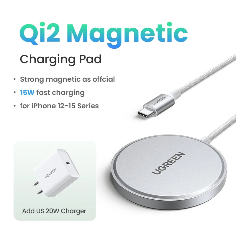UGREEN 15W Magnetic Wireless Charger For iPhone 16 17 Pro Max Magnet Induction Charger Qi2 for Magsafe Wireless Charging Pad