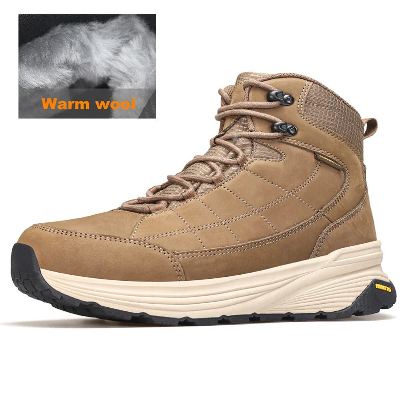 HUMTTO Leather Hiking Boots Warm Wool Outdoor Trekking Shoes for Men Luxury Designer Climbing Sneakers Safety Mens Ankle Boots