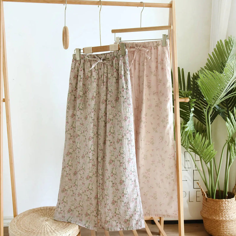 Women's Pajamas Pants Autumn Sleepwear Gauze Cotton Home Pants Comfortable Home Trousers Thin Sleep Bottoms Casual Homewear