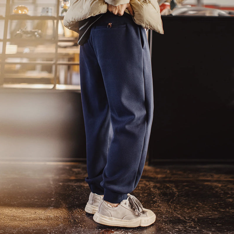 Maden Men’s Navy Fleece Lined Jogger Sweatpants Winter Thick Warm Drawstring Casual Loose Pants