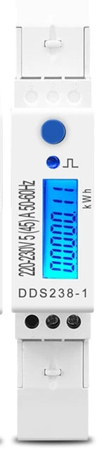 TOMZN Single-Phase DIN-Rail Energy Meter – 5(45)A, 220V 50/60Hz LCD Display KWh Watt-hour Measurement