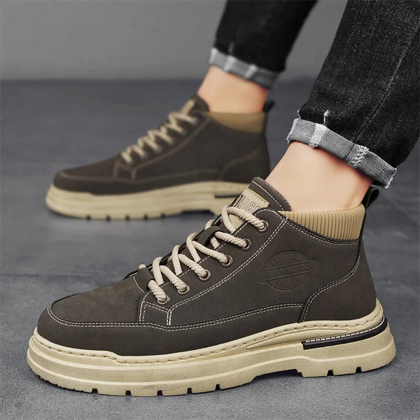 Men's boots fashion casual leather boots four season socks non slip comfort outdoor workwear boots youth versatile trendy boots