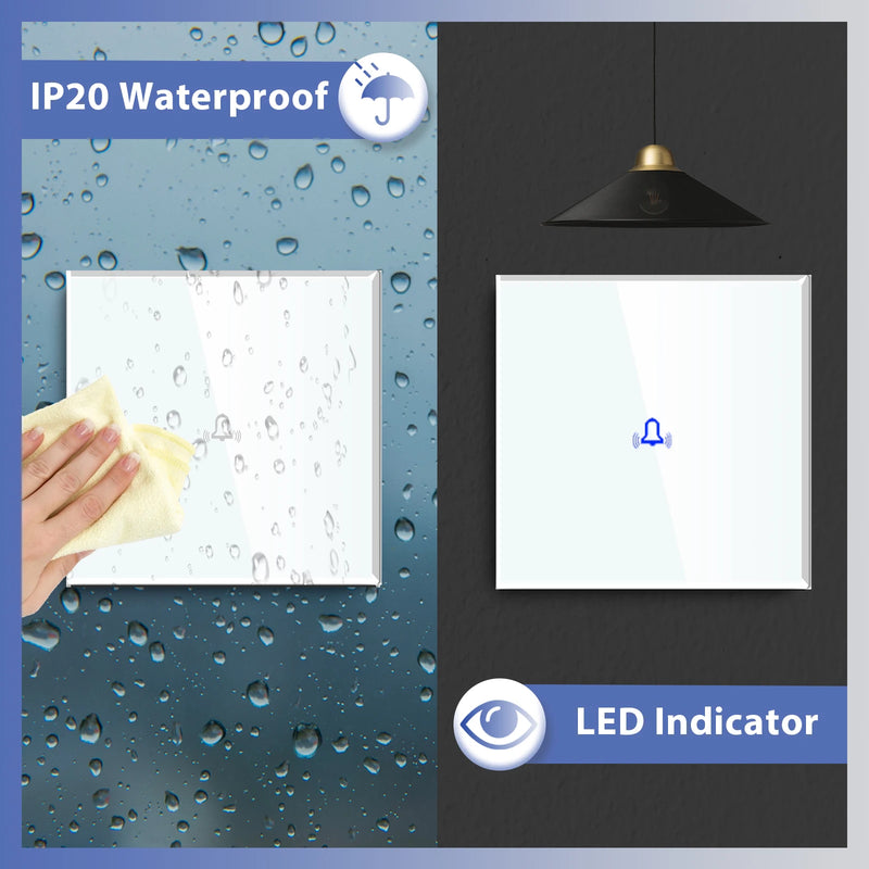 BSEED Touch Screen Doorbell Switch LED Backlight Indicator Wall Switches Glass Panel Door Bell Switch 86*86mm Home Inprovement