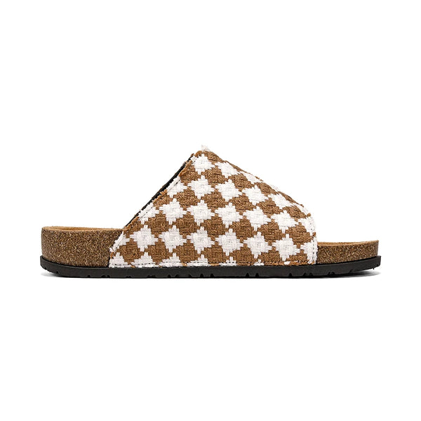 Vintage Plaid Cork Footbed Slippers Unisex Adjustable Double Buckle Flat Sandals Non-slip Summer Casual Shoes for Men Women