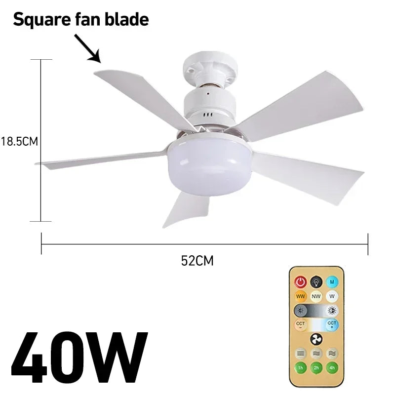 កង្ហារពិដានស្ងាត់ 30/40W មានភ្លើងបញ្ជាពីចម្ងាយ អាចបន្ថយពន្លឺបាន 85-265V AC សន្សំសំចៃថាមពល E27 កង្ហារសម្រាប់បន្ទប់គេង