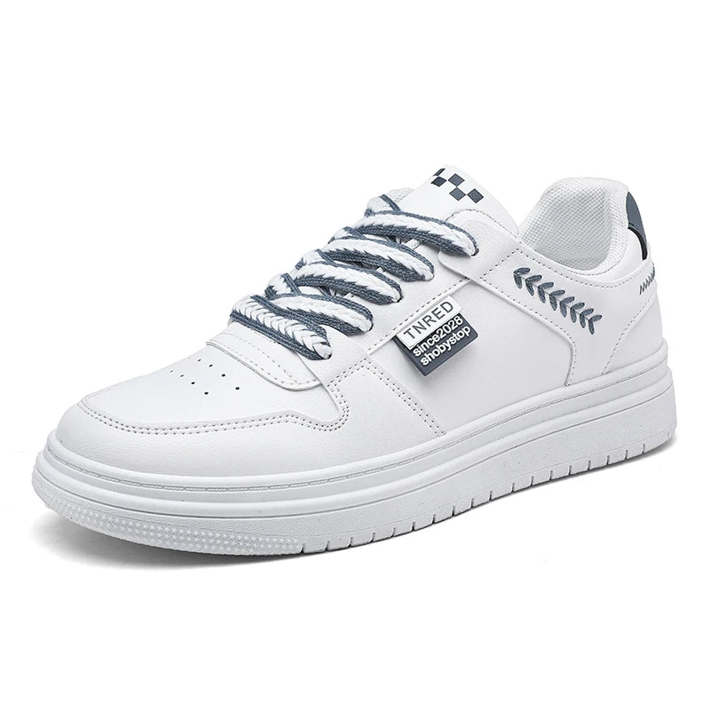 Men's white casual flat shoes four season breathable lightweight soft-sole outdoor walking shoes youth fashion sports board shoe