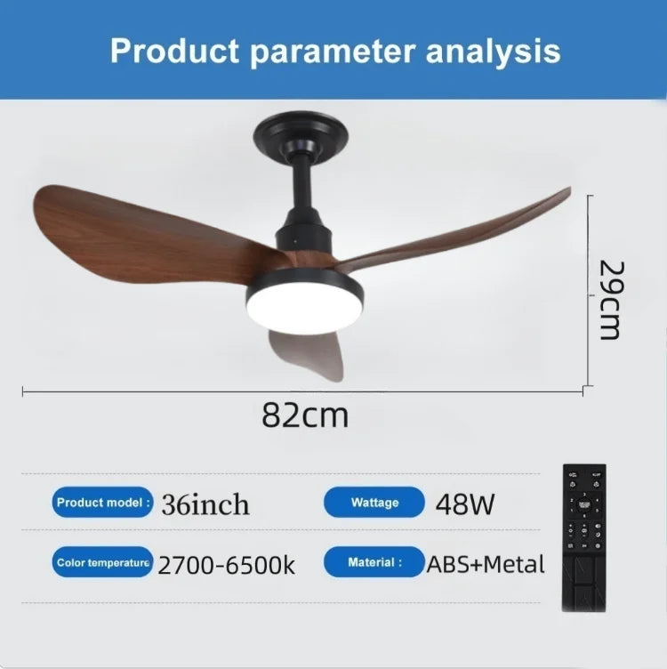 24-32 Inch Ceiling Fan Intelligent Remote Control 3speed with 3Color Lights Fan Nordic Style for Bedroom Dining Room Living Room