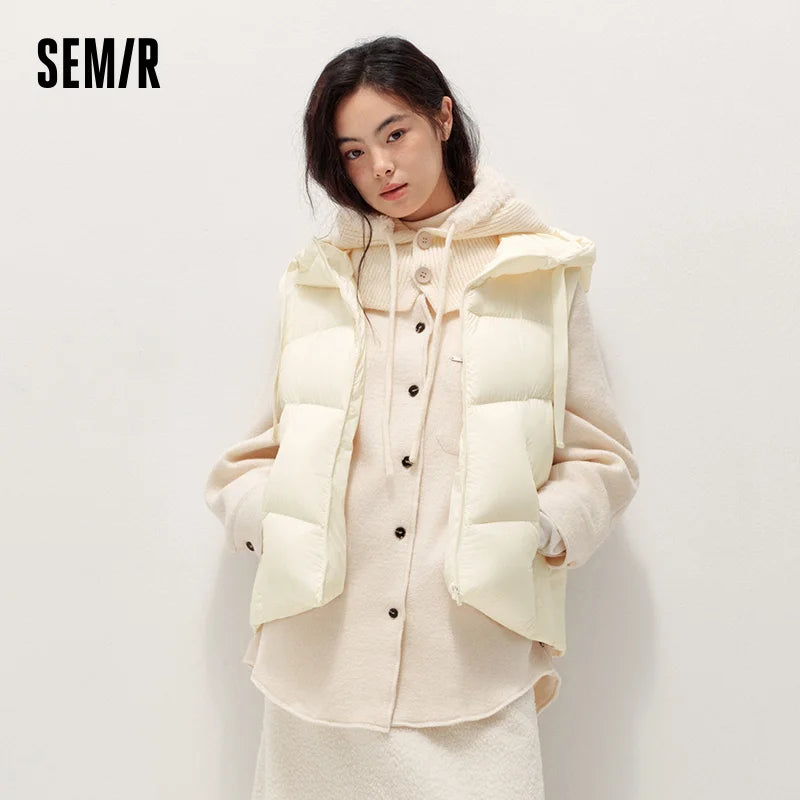 Semir Women Down Vest 90 Percent Down Fill Water Repellent Panel Design Solid Color Hooded Minimal Design 2026 New