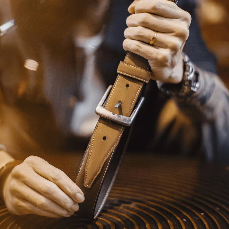 Maden Men’s Full Genuine Leather Belt Heavy Duty Casual Pants Belt Vintage American Style Single Prong Buckle Durable Waist Belt