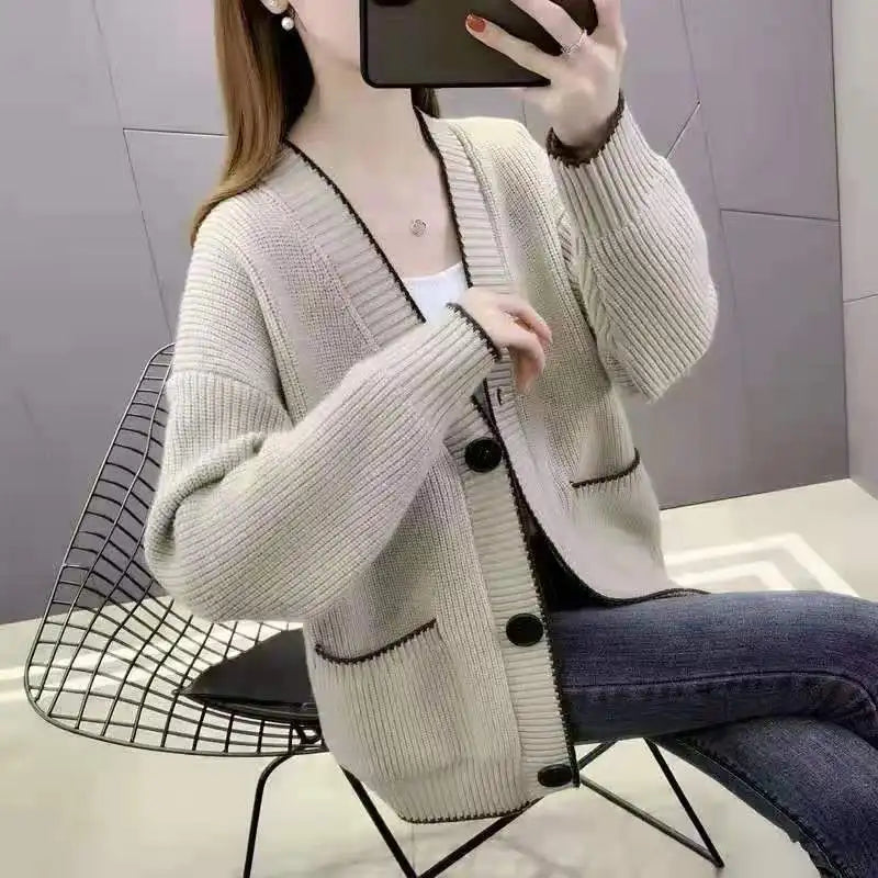 Large Size Spring Autumn Women's Jacket Loose Knitted Cardigan Korean Single Breasted Sweater Coat Female кардиган женский