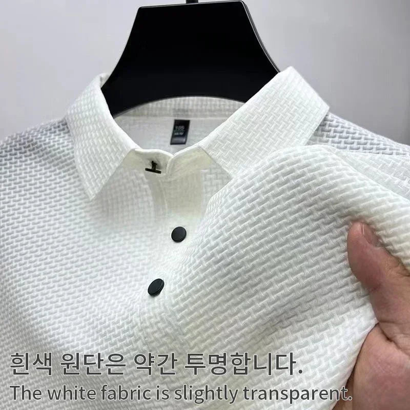 【High-quality】Asian Sizes Summer New Men's Lop-up Hollow Short-sleeved Polo Shirt Ice Silk Business Casual Sweat-absorbing Top