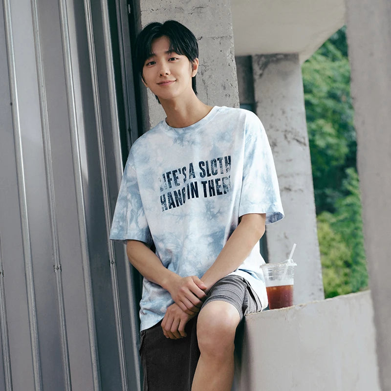 Semir Mens Tshirt 2026 Tie Dye Knitted Pure Cotton Letter Printed Casual Fashion Soft Daily Wear