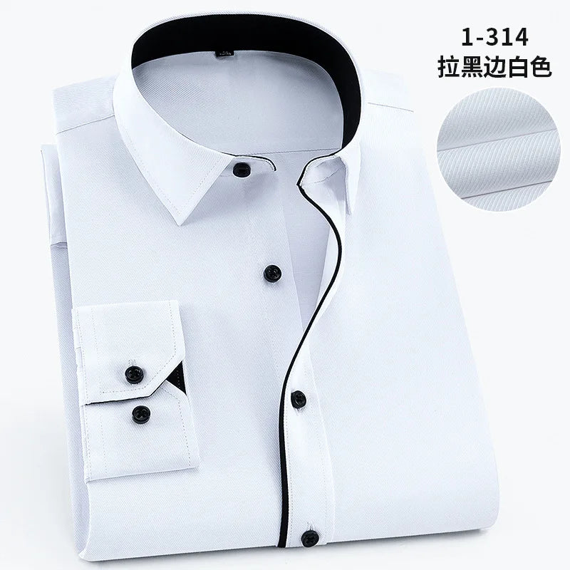 White Men Twill Long Sleeve Shirt,Single Breasted Lapel Asian Size Shirts,Wedding/Business/Office/Casual Tops Camisas,M-8XL 9XL