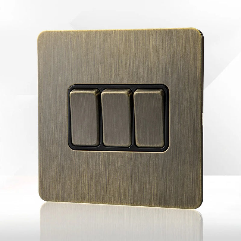 Retro Metal Brushed Antique Stainless Steel Push Button Switch Panel UK 13A Socket with USB Phone Charging for Home Improvement