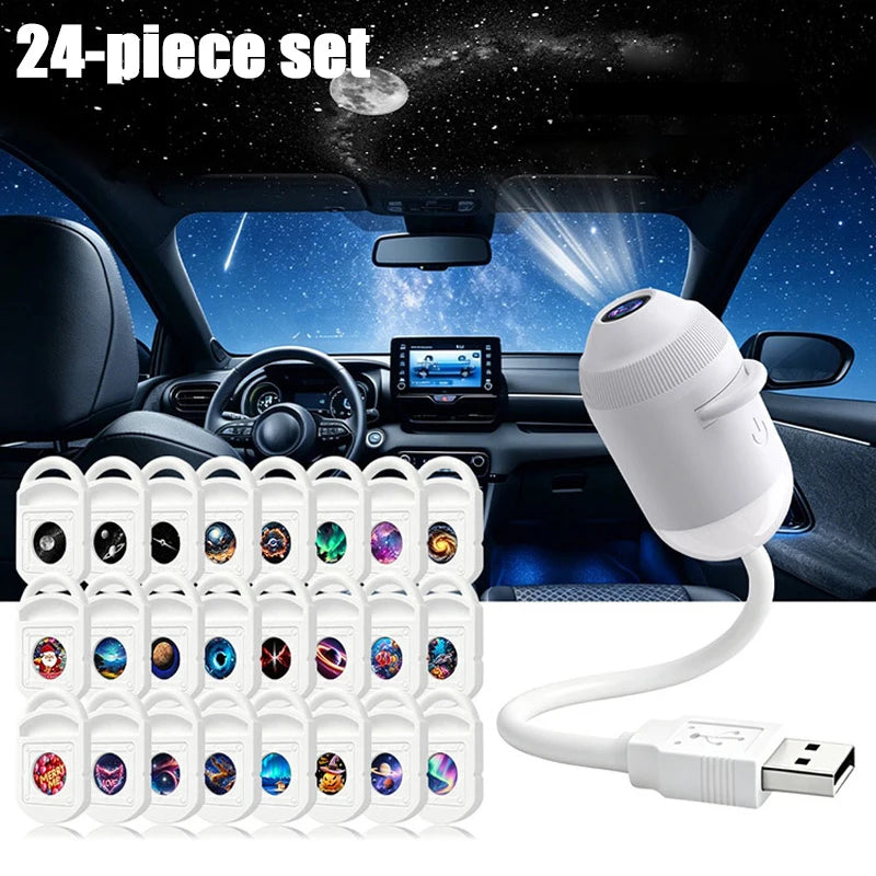 ភ្លើងបញ្ចាំងរូបភាព Galaxy លំនាំ 4K USB អាចបង្វិលបាន 360° អាចលៃតម្រូវបរិយាកាសបានសម្រាប់បន្ទប់គេង ភ្លើងរាត្រីរ៉ូមែនទិក