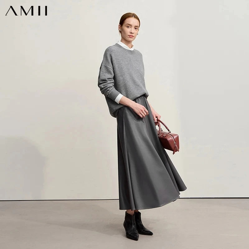 Amii Woman Minimalist Knit Pullover Versatile Casual O-Neck Loose Warm Basic Tops 2026 Winter New Sweater for Ladies 12554059