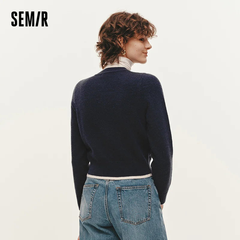 Semir Embroidered Knit Cardigan Layered Style Women 2025 Winter Short Design Unique Look Fashion Warm Top Casual Sweater