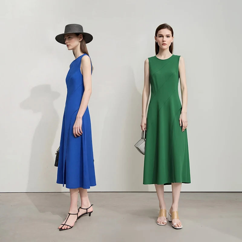 Amii Women's Sleeveless Dress 2026 Summer New Round Neck Fitted Waist With Slit Elegant Casual Midi Dress For Women 12642063