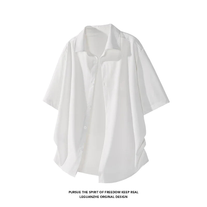 Mens Lightweight Loose Short Sleeve Shirt Lapel Collar Full Button Design Suitable For Vacation Hangout And Leisure Scenes