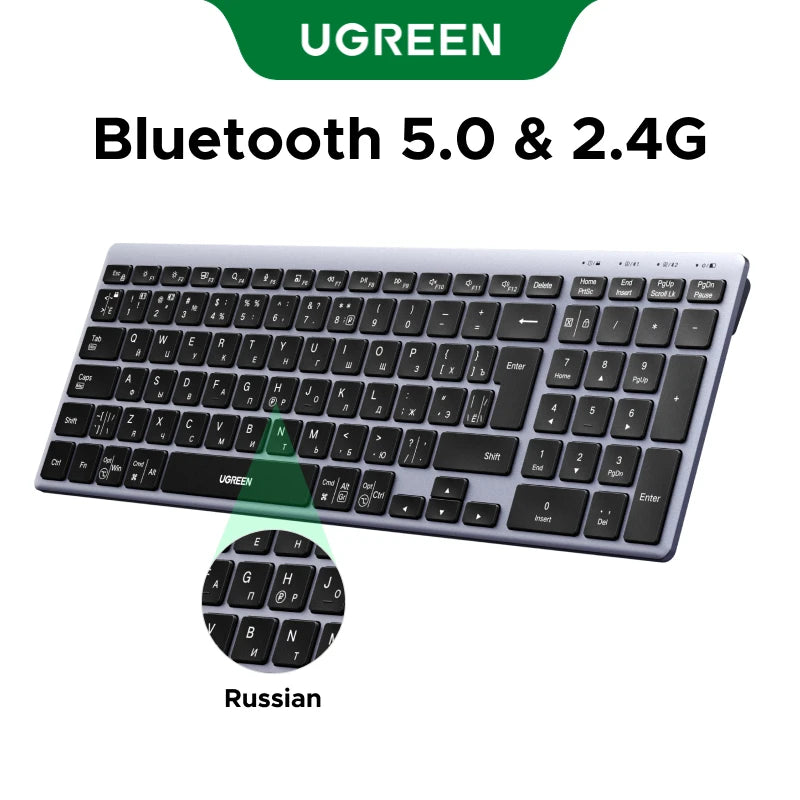 UGREEN Wireless Keyboard 99 Keys Bluetooth 2.4G Dual Mode USB-C Rechargeable 500mAh Scissor Structure Ergonomic for Laptop PC
