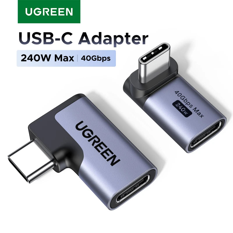 UGREEN USB-C Fmale to USB-C Male Adapter 2PCS Right Angle Support 240W Fast Charging & 40Gbps For Macbook Ipad Phone