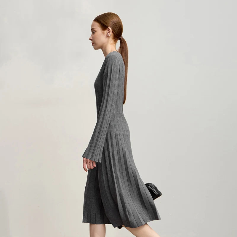 Amii New Dresses For Woman V-neck Flare Sleeve Casual Medium And Long Elastic 2026 Winter Elegant Wool Midi Dresses 12544214