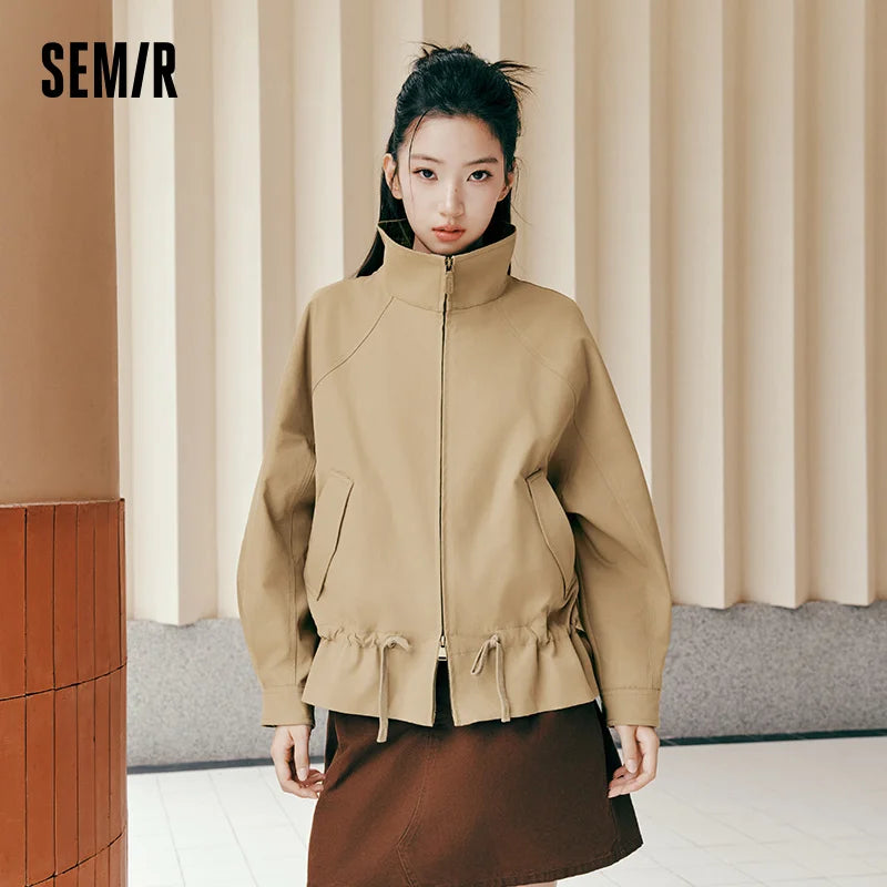 Semir Women Jacket Panelled Design Plaid Pattern Raglan Sleeve Oversized Fit Retro Style Drawstring Detail 2026 Autumn
