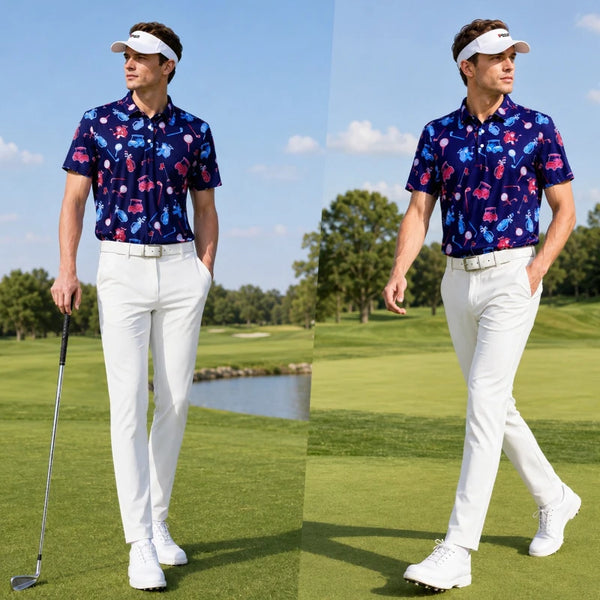PGM Golf Men's Summer Short sleeved T-shirt Printed Polo Shirt Mesh Breathable Quick drying High elasticity Sports Top YF911