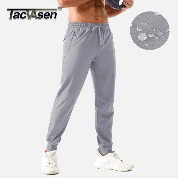 TACVASEN Men's Lightweight Waterproof Athletic Joggers Zipper Pockets Quick Dry Track Running Pants Gym Sweatpants Workout Golf