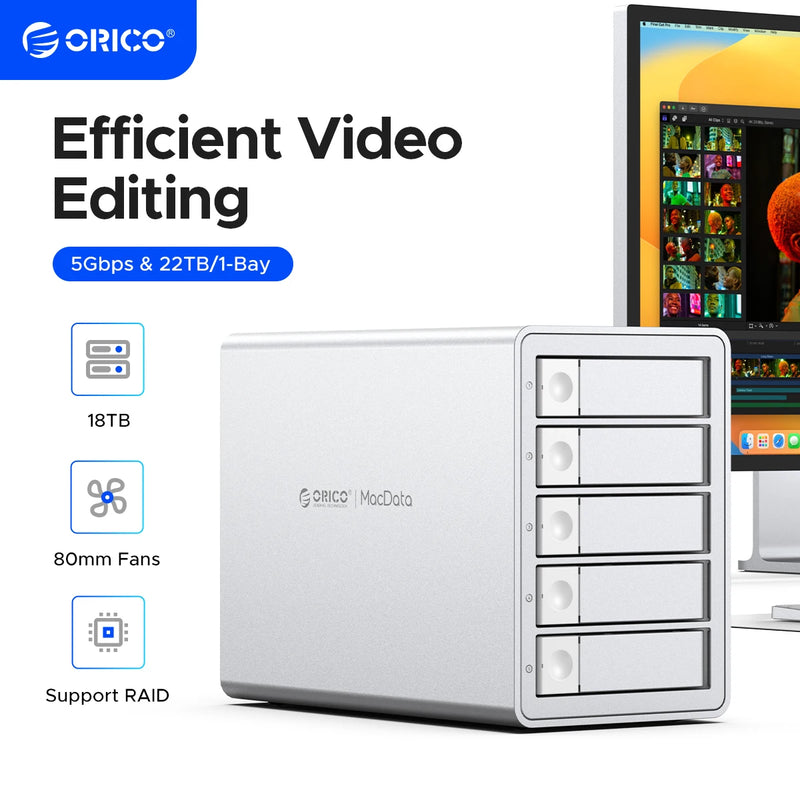 ORICO 3.5"RAID USB3.0 5Gbps HDD Docking Station  150W Power With Cooling Fan for Apple device 5Bay RAID DAS Studio Series