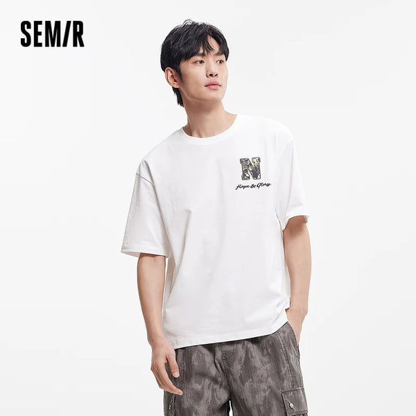 អាវយឺតបុរស Semir ឆ្នាំ ២០២៦ បោះពុម្ពអក្សរក្លែងបន្លំ ប៉ាក់ក្រៅផ្ទះ ទាន់សម័យ កអាវរលុង ធម្មតា