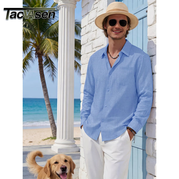 TACVASEN Men's Button Down Shirts High Quality Long Sleeve Casual Lightweight Beach Dress Shirts for Man Work Tee Chest Pockets