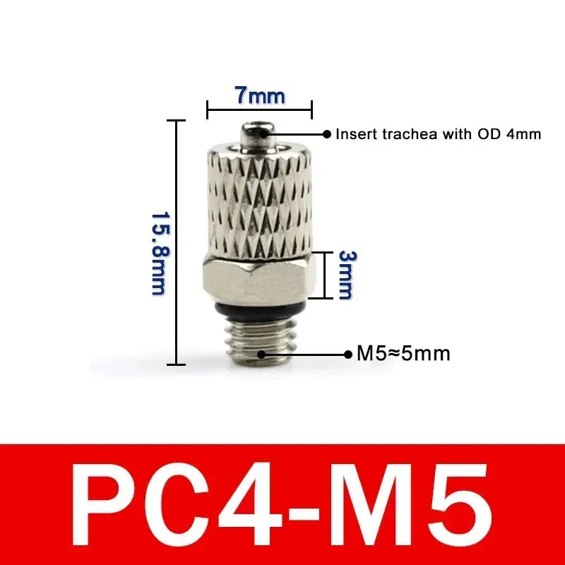 Male Thread M3 M4 M5 M6 -Air Tube 3mm 4mm 6mm OD Mini Pneumatic Pipe Connector Screw Through Quick Fitting Fast Twist Joint