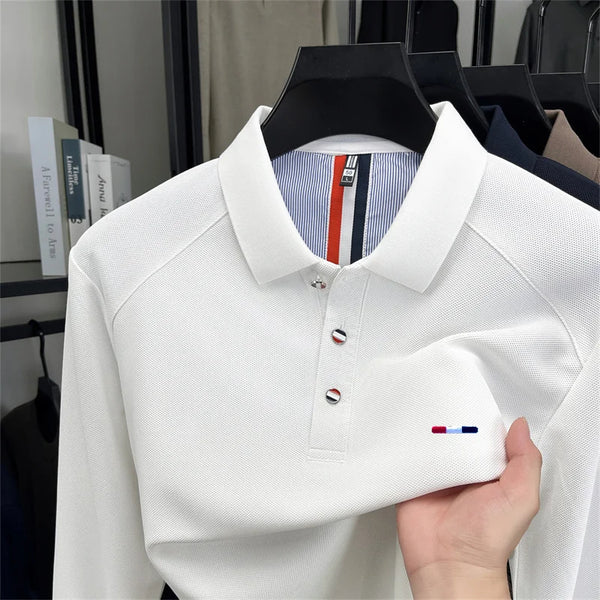 High Quality Man Long Sleeved Polo Shirt Lapel Button Exquisite Pattern Embroidery Autumn New Versatile Business Casual Menswear