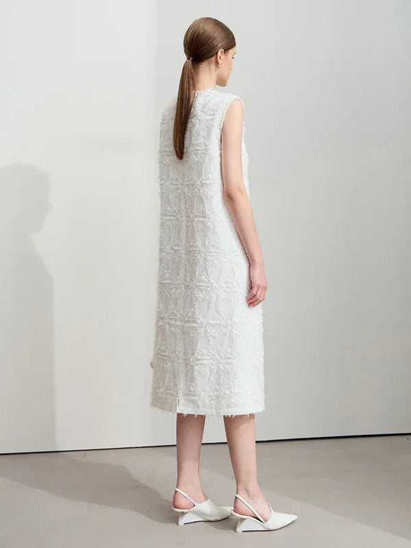 Amii Minimalist Crew Neck Fringed Dress 2026 Summer Elegant Fragrant Bead Piece Webbing H-shaped Commuter Vest Dress 12521042